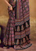 Black Printed Satin Silk Saree