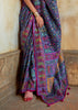 Midnight Blue Printed Kashmiri Jamewar Saree