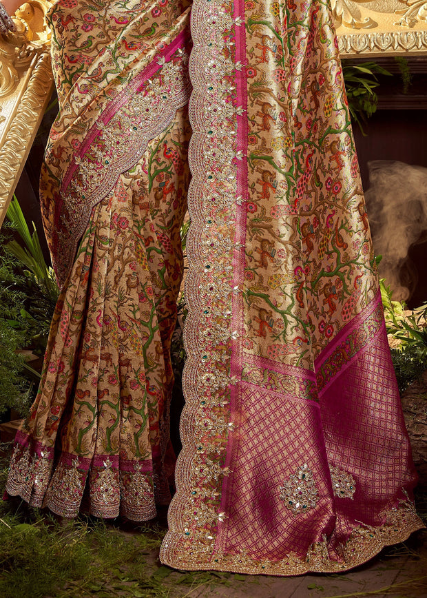 Golden And Mauve Embroidered Designer Saree