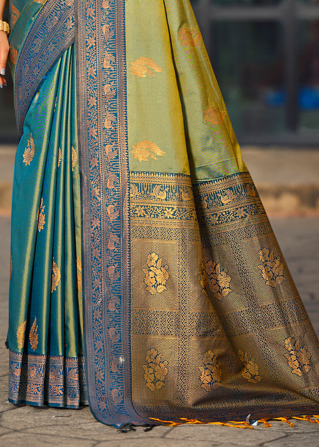 Pine Green Dual Tone Woven Banarasi Silk Saree