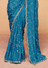 Heritage Blue Embroidered Designer Tissue Saree