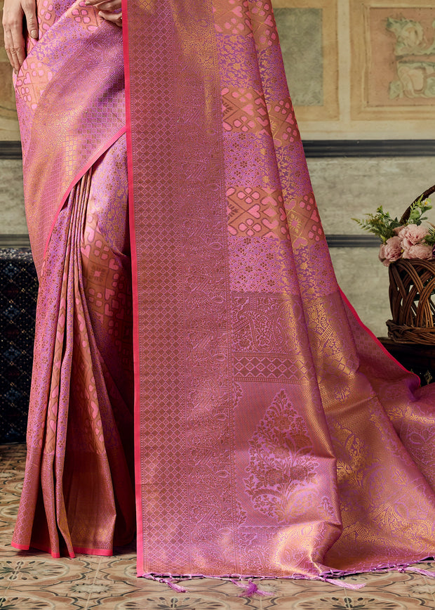 Raspberry Pink Woven Banarasi Silk Saree
