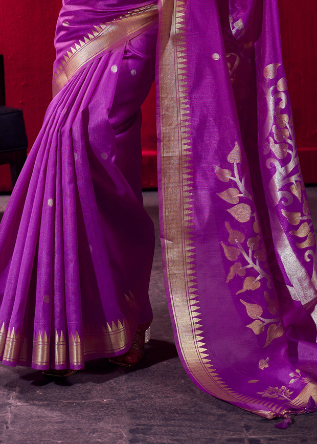 Magic Purple Banarasi Satin Linen Silk Saree