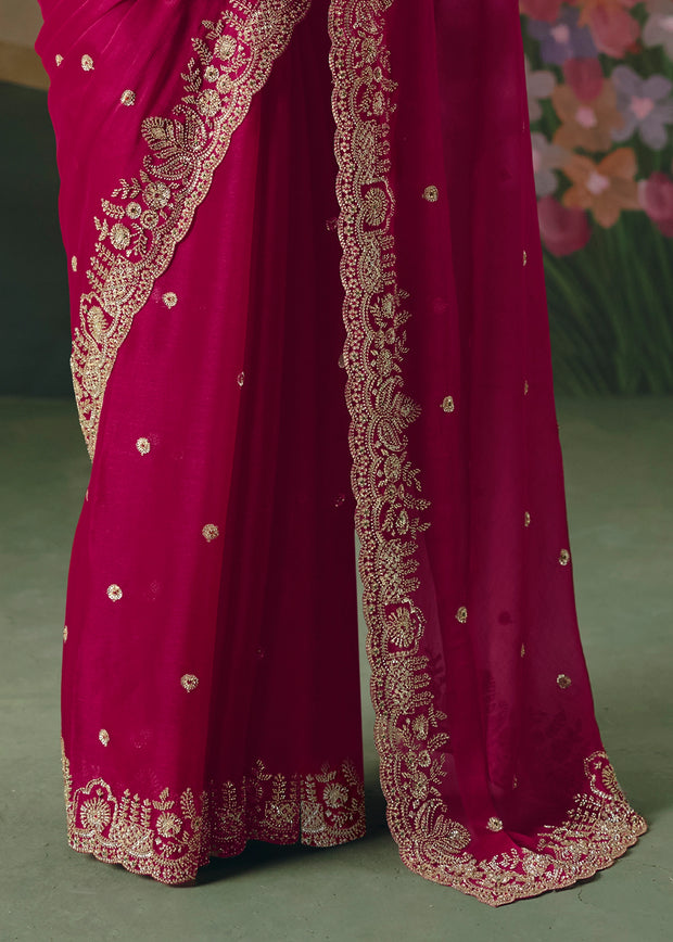 Beet Red Embroidered Designer Saree