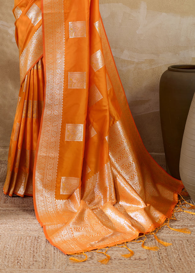 Rich Orange Woven Banarasi Silk Saree