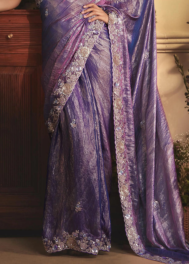 Grape Purple Designer Tissue Organza  Saree