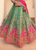 Green & Pink Banarasi Silk Embroidered Lehenga