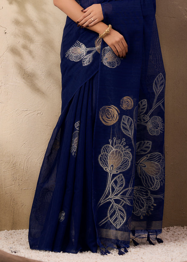 Deep Blue Woven Soft Silk Saree