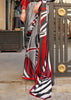 Red And Grey Printed Satin Silk Saree