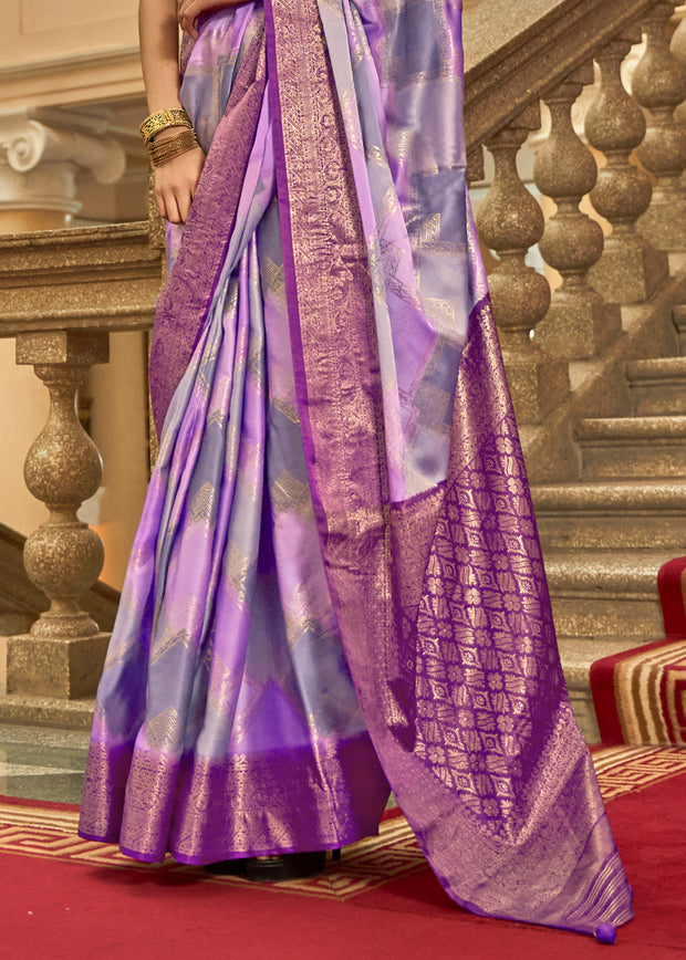 Sparkling Purple Printed Satin Silk Saree