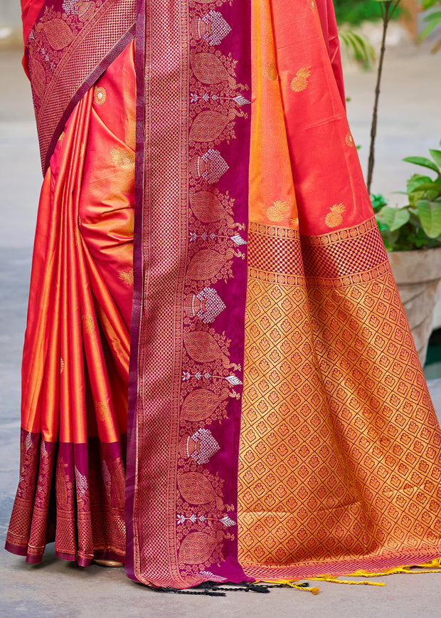 Mandarin Orange Dual Tone Woven Banarasi Silk Saree
