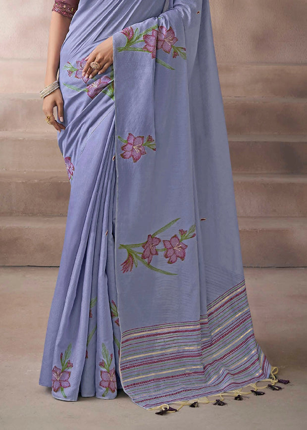 “Exclusive Offer” : Lavender Woven Cotton Silk Saree