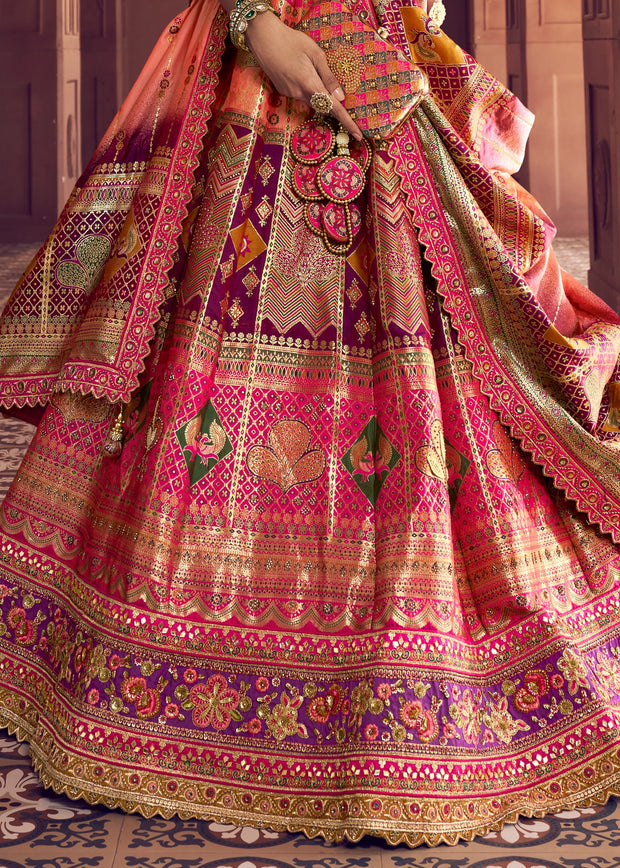 Pink Banarasi Silk Embroidered Lehenga
