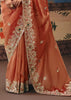 Rust Orange Embroidered Designer Saree