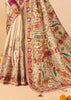 Cream White Designer Embroidered Saree