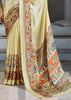 Cream Printed Satin Silk Saree