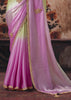 Green And Pink Ombre Designer Satin Silk Saree With Embroidered Blouse