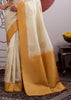 Mustard Border Ivory Woven Banarasi Silk Saree