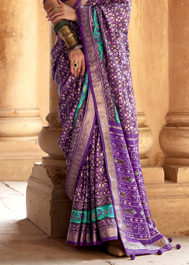 True Purple Printed Patola Silk Saree
