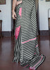 Black White Stripe Printed Satin Crepe Saree