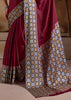 Maroon Red Printed Satin Silk Saree