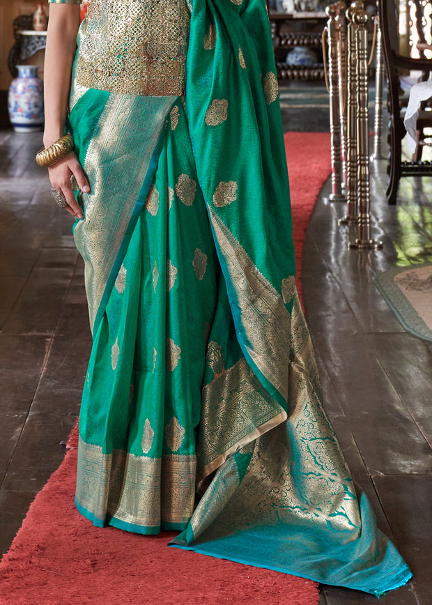 Holly Green Dual Tone Woven Banarasi Silk Saree