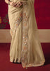 Cream Beige Designer Embroidered Saree