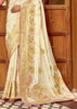 Snow White Woven Banarasi Designer Silk Saree With Contrast Blouse