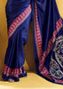 Royal Blue Satin Silk Saree with Ajrakh Printed Pallu and Blouse
