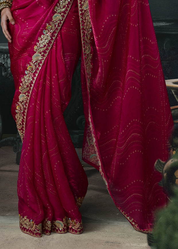 Raspberry Pink Embroidered Designer Saree