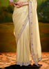 Cream Beige Heavy Embroidered Designer Silk Saree With contrast Blouse