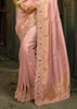 Blossom Pink Designer Embroidered Silk Saree