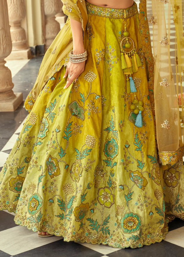 Shades Of Yellow Embroidered Stitched Designer Lehenga