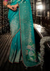 “Exclusive Offer” : Teal Blue Woven Embroidered Banarasi Silk Saree