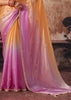 Peach And Pink Ombre Designer Satin Silk Saree With Embroidered Blouse