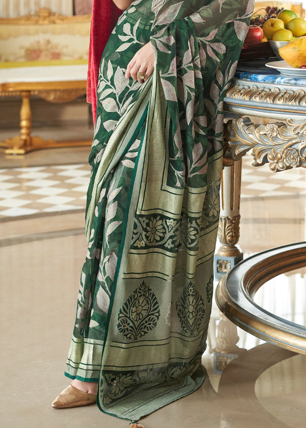 Mallard Green Woven Georgette Silk Saree