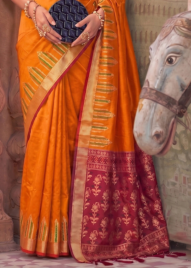Marigold Orange Woven Banarasi Silk Saree