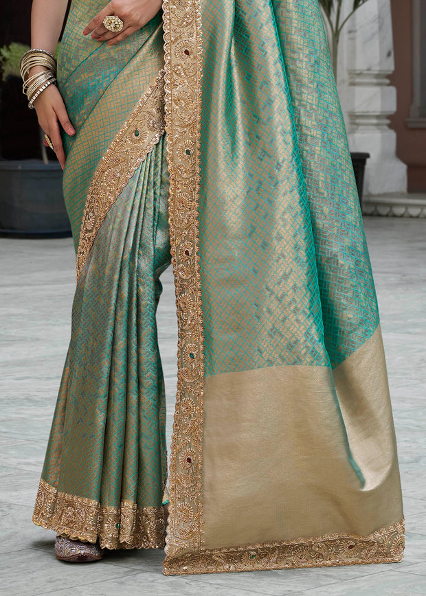 Rama Green Bead Work Kanjivaram Soft Silk Saree