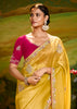 Vibrant Yellow Heavy Embroidered Designer Silk Saree With contrast Blouse