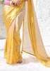 Off White And Yellow Designer Organza Silk Saree With Printed Blouse