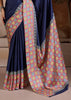Navy Blue Printed Satin Silk Saree