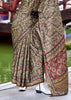 Drizzle Grey Satin Crepe Digital Printed Saga Saree With Contrast Blouse