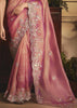 Dusty Pink Tissue Organza Designer Saree