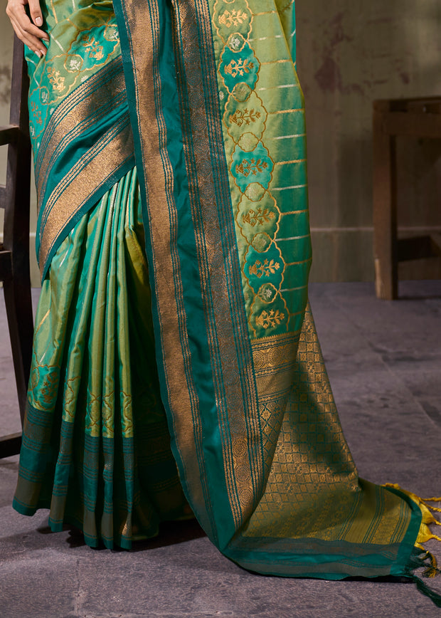 Aspen Green Woven Banarasi Silk Saree