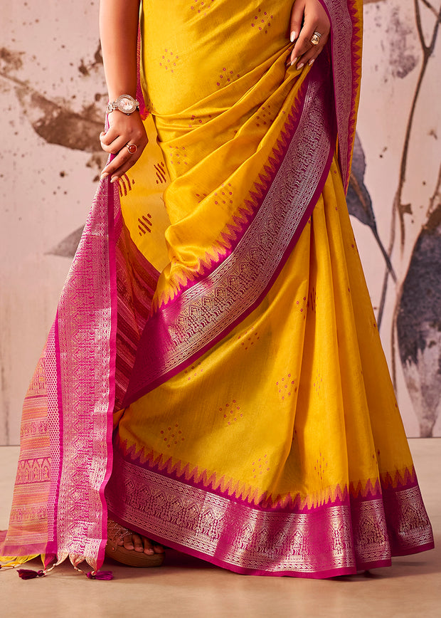 Vibrant Yellow Woven Tissue Silk Saree