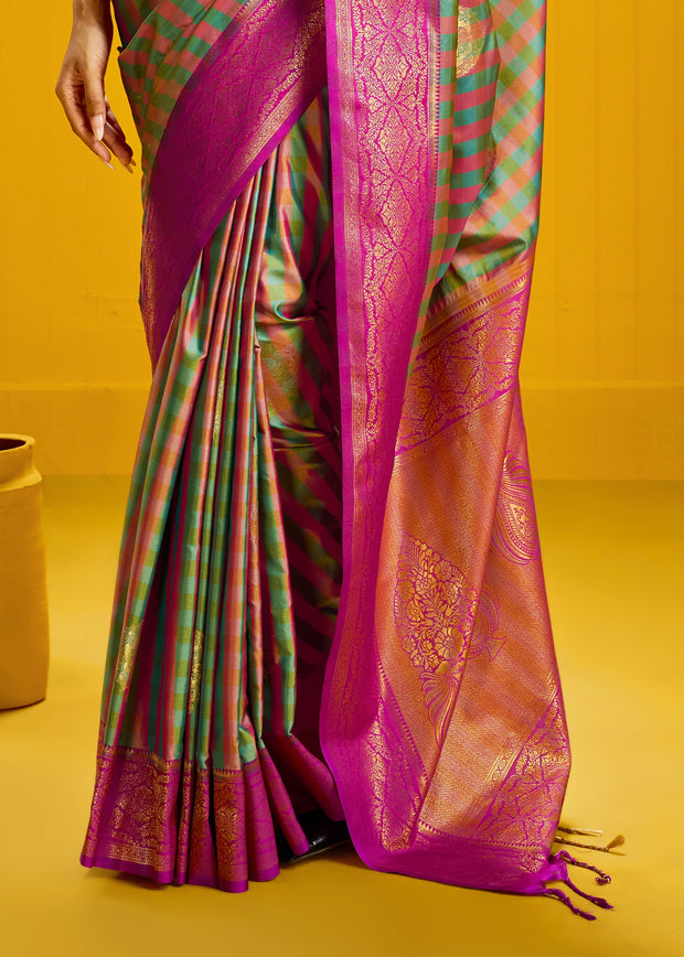 Green And Pink Banarasi Silk Saree