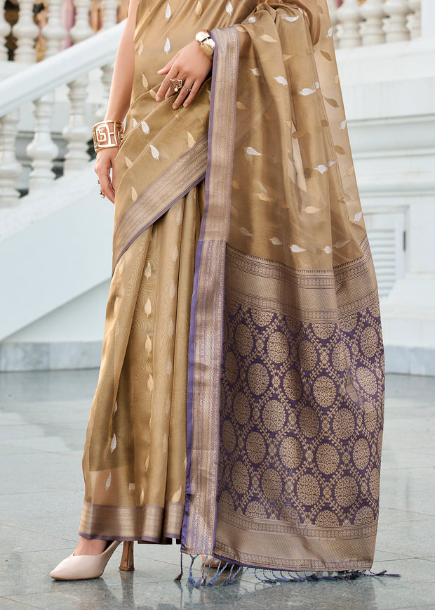 Almond Beige Woven Tissue Silk Saree