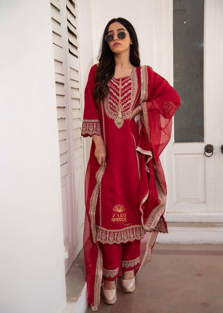 Raspberry Pink Embroidered Suit Set (10702884929729)