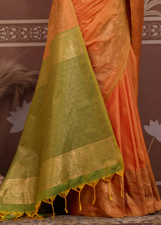 Autumn Orange Woven Tussar Silk Saree