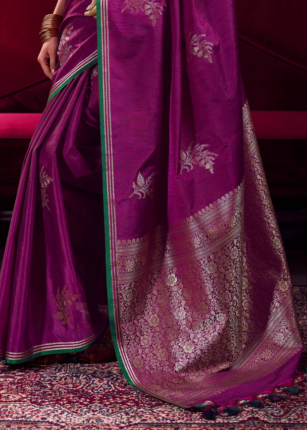 Phlox Purple Woven Banarasi Satin Linen Silk Saree